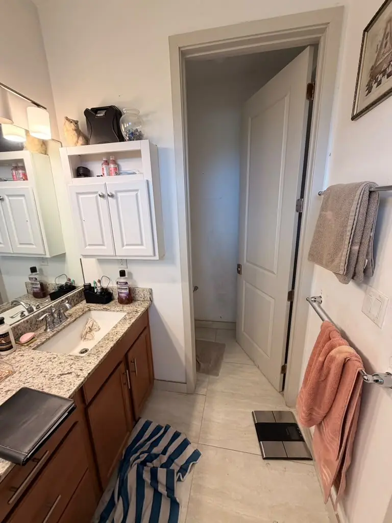 Bathroom vanity before the remodel