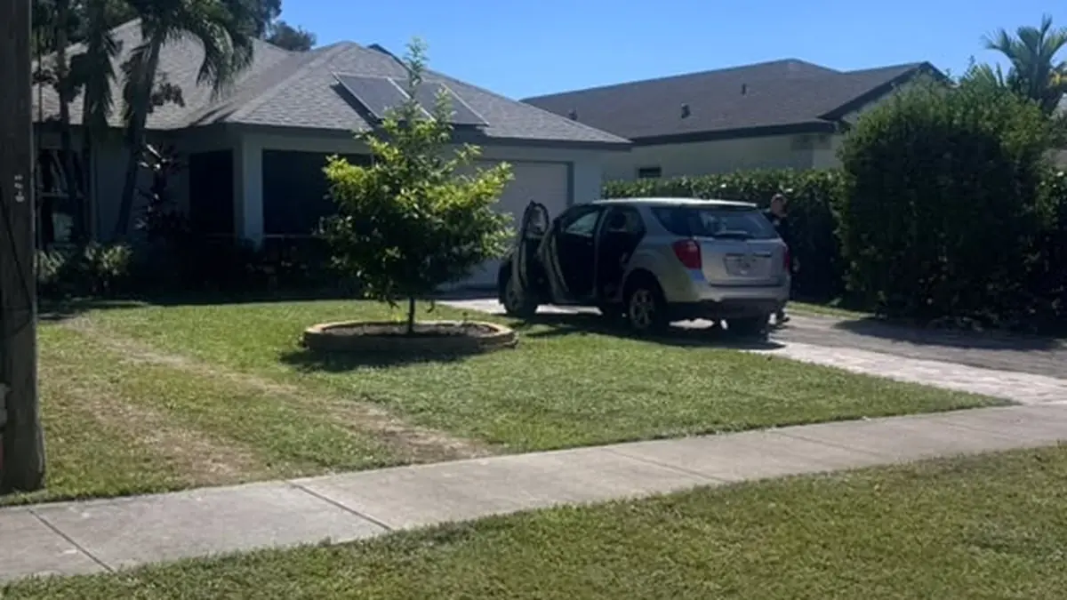 Home before: narrow paver driveway, patchy lawn