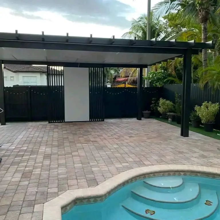 Pergola with slat wall and TV — Pergola by Proper Roofing